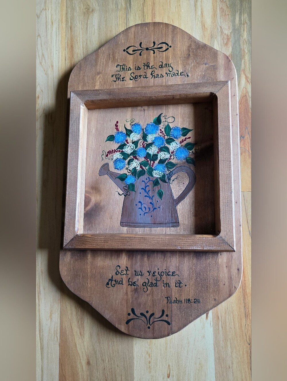 Handpainted Wooden Wall Plaque with Floral Watering Can